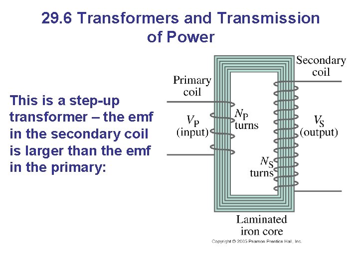 29. 6 Transformers and Transmission of Power This is a step-up transformer – the