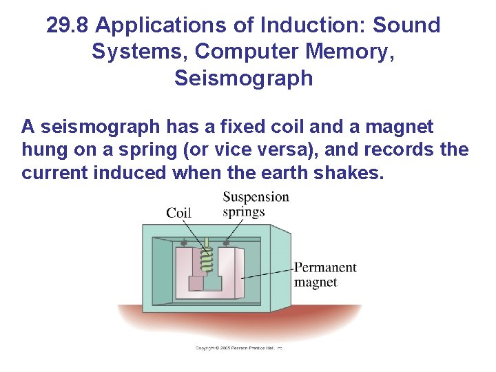 29. 8 Applications of Induction: Sound Systems, Computer Memory, Seismograph A seismograph has a