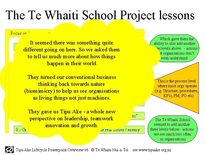 The Te Whaiti School Project lessons Focus on learning – connect into networks, tap