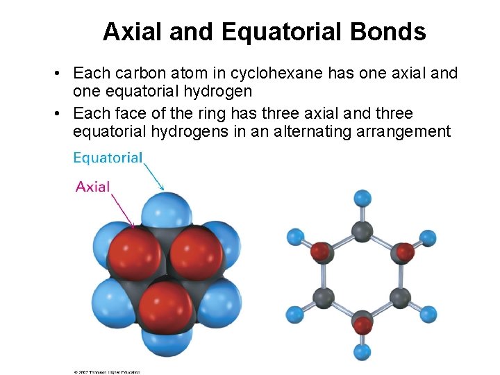 Axial and Equatorial Bonds • Each carbon atom in cyclohexane has one axial and