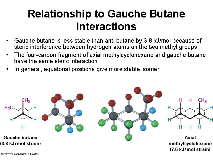 Relationship to Gauche Butane Interactions • Gauche butane is less stable than anti butane
