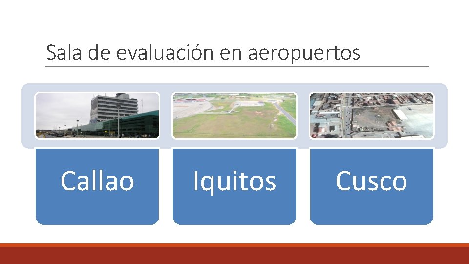 Sala de evaluación en aeropuertos Callao Iquitos Cusco 