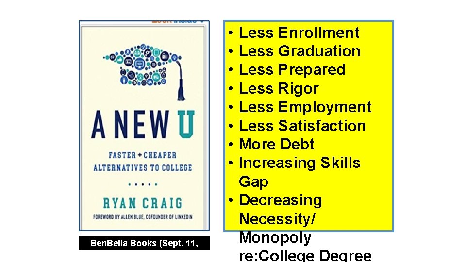  • • Ben. Bella Books (Sept. 11, 2018) Less Enrollment Less Graduation Less