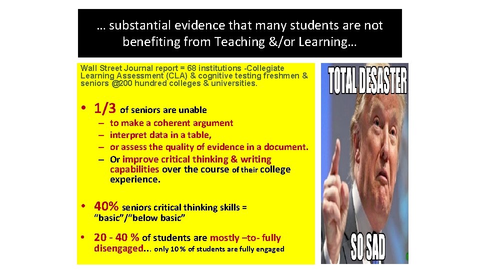 … substantial evidence that many students are not benefiting from Teaching &/or Learning… Wall