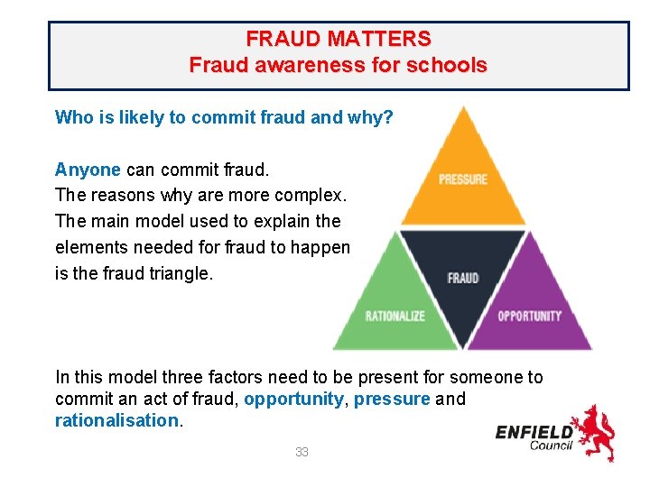 FRAUD MATTERS Fraud awareness for schools Who is likely to commit fraud and why?