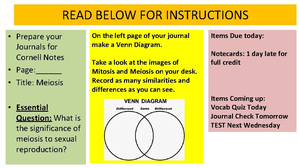 READ BELOW FOR INSTRUCTIONS • Prepare your Journals for Cornell Notes • Page: ______