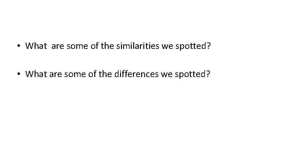  • What are some of the similarities we spotted? • What are some