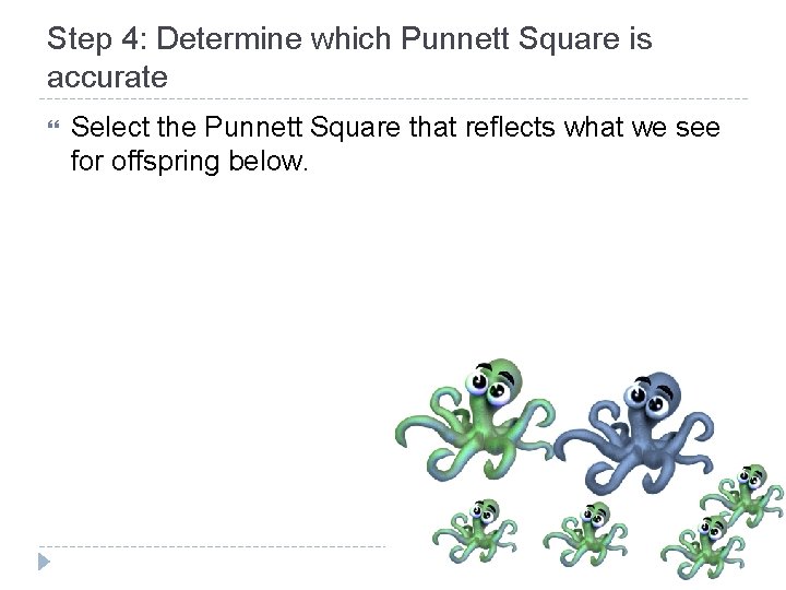 Step 4: Determine which Punnett Square is accurate Select the Punnett Square that reflects