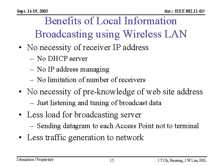 Sept. 14 -19, 2003 doc. : IEEE 802. 11 -03/ Benefits of Local Information
