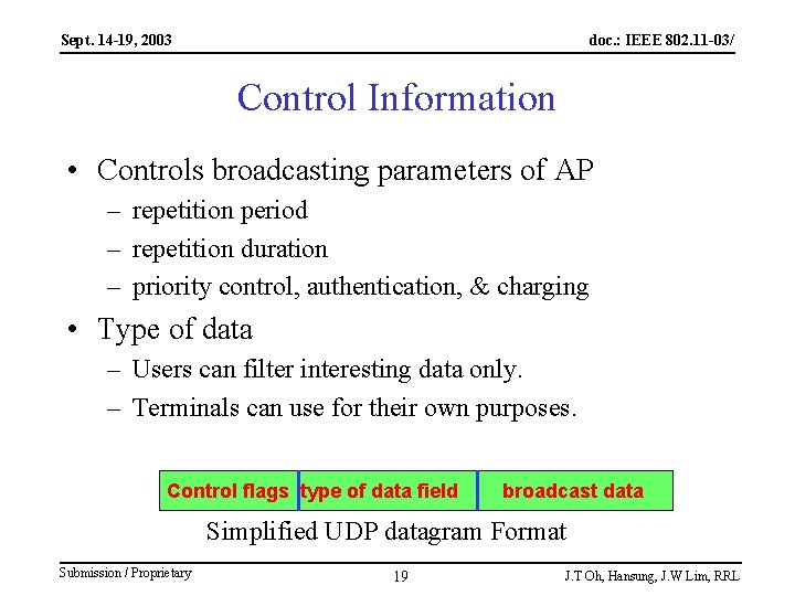 Sept. 14 -19, 2003 doc. : IEEE 802. 11 -03/ Control Information • Controls