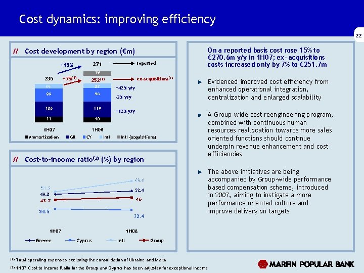 Cost dynamics: improving efficiency 22 // Cost development by region (€m) +15% 235 +7%(1) Cost dynamics: improving efficiency 22 // Cost development by region (€m) +15% 235 +7%(1)