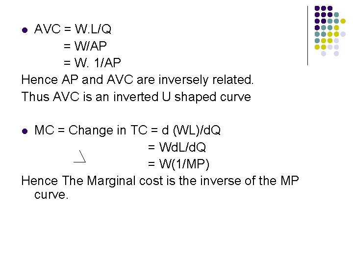 AVC = W. L/Q = W/AP = W. 1/AP Hence AP and AVC are