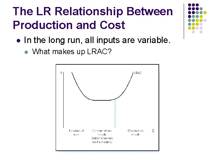 The LR Relationship Between Production and Cost l In the long run, all inputs