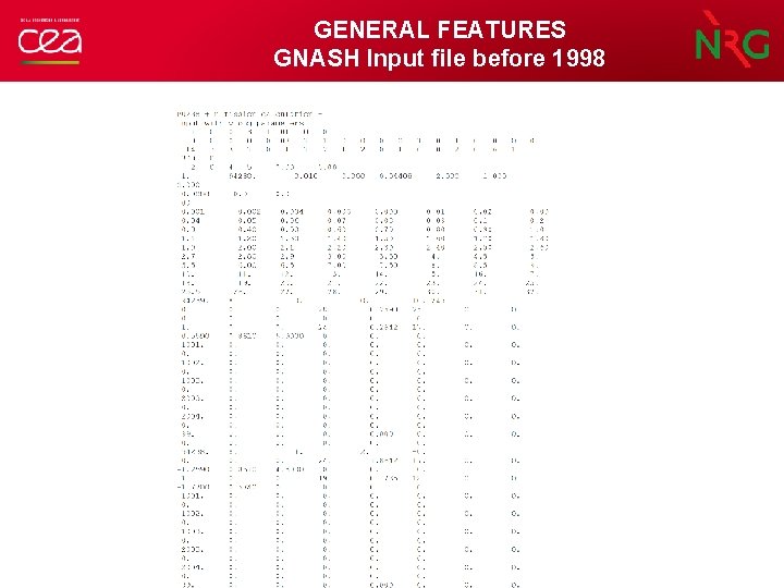 GENERAL FEATURES GNASH Input file before 1998 