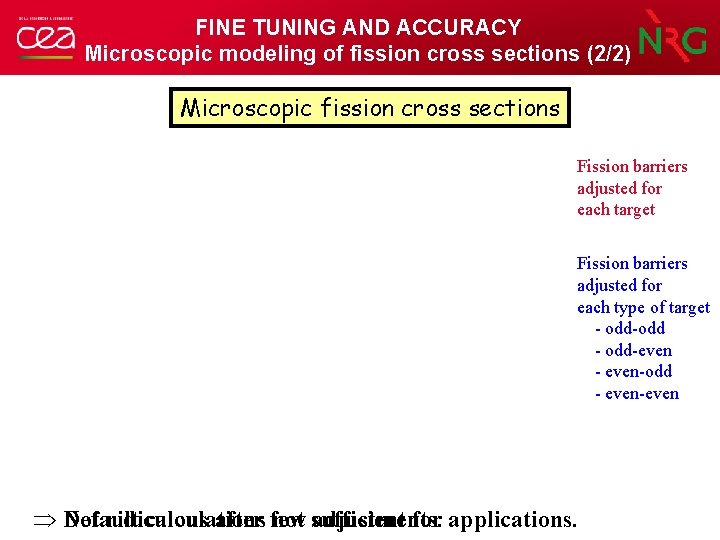 FINE TUNING AND ACCURACY Microscopic modeling of fission cross sections (2/2) Microscopic fission cross