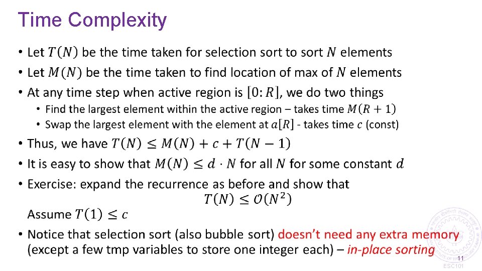 Time Complexity • 11 ESC 101 