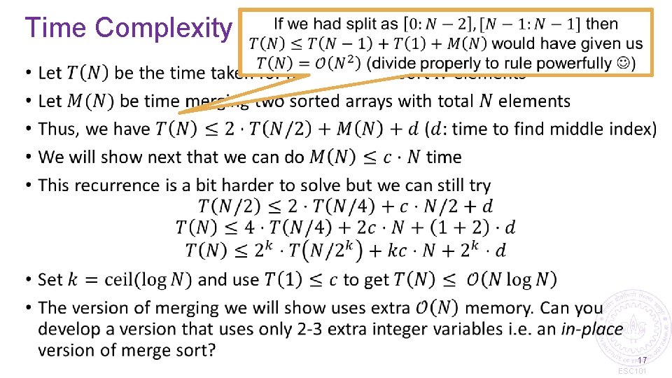 Time Complexity • 17 ESC 101 