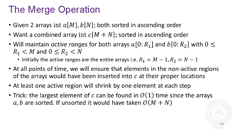 The Merge Operation • 18 ESC 101 