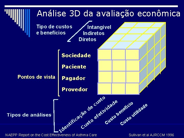 Análise 3 D da avaliação econômica Tipo de custos e benefícios Intangível Indiretos Diretos