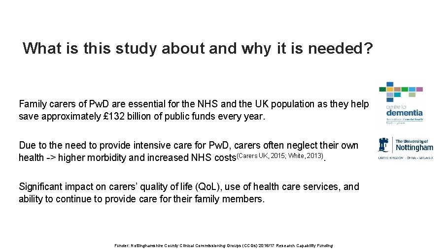 What is this study about and why it is needed? Family carers of Pw.