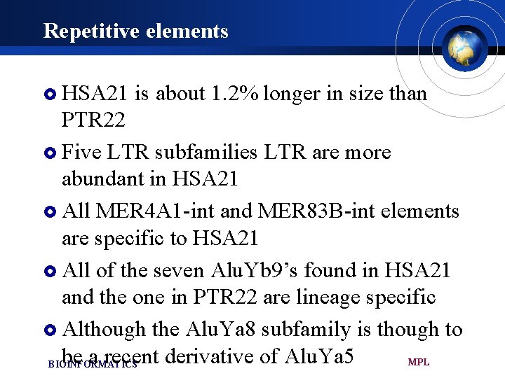 Repetitive elements £ HSA 21 is about 1. 2% longer in size than PTR