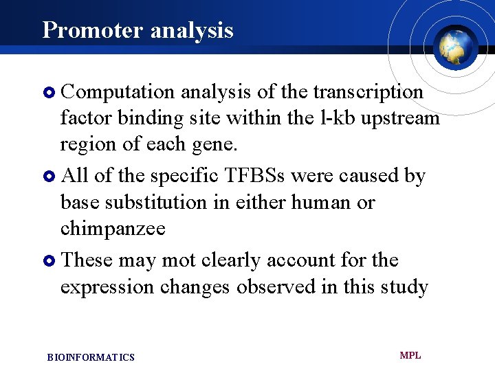 Promoter analysis £ Computation analysis of the transcription factor binding site within the l-kb