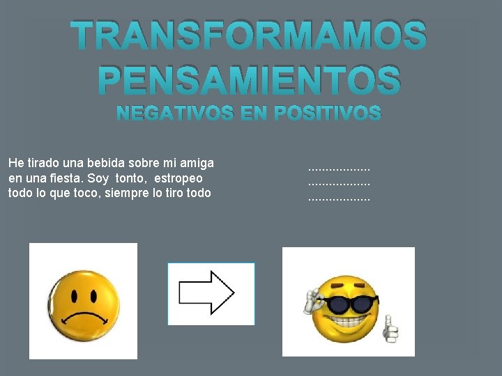 TRANSFORMAMOS PENSAMIENTOS NEGATIVOS EN POSITIVOS He tirado una bebida sobre mi amiga en una