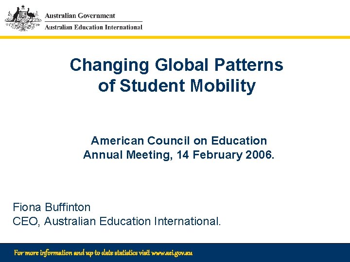 Changing Global Patterns of Student Mobility American Council on Education Annual Meeting, 14 February