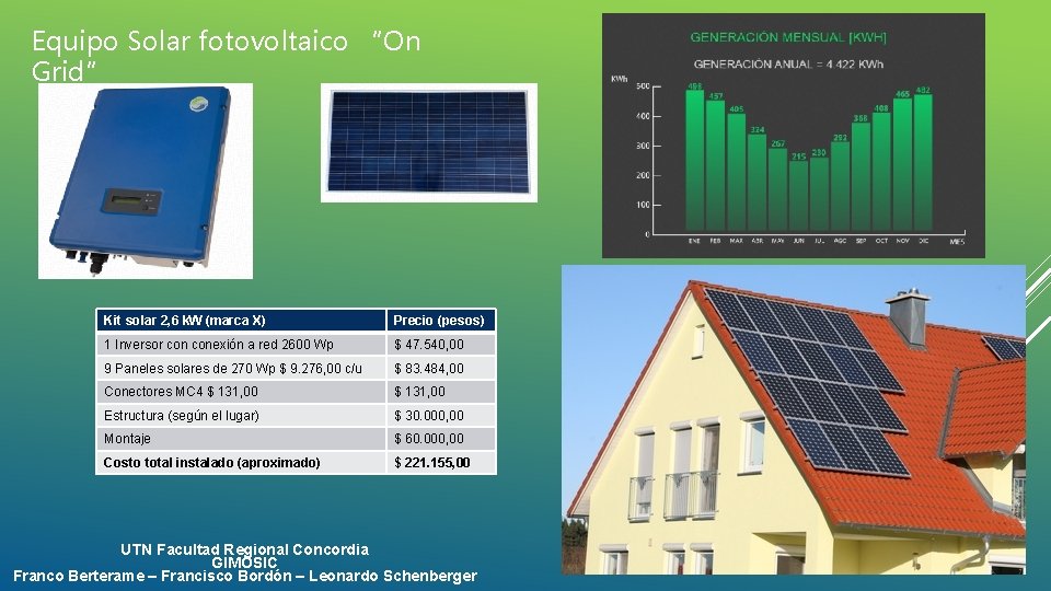 Equipo Solar fotovoltaico “On Grid” Kit solar 2, 6 k. W (marca X) Precio