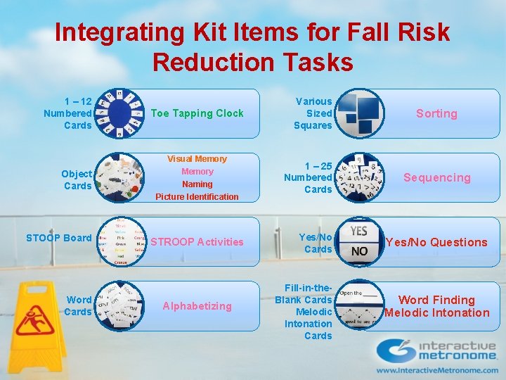 Integrating Kit Items for Fall Risk Reduction Tasks 1 – 12 Numbered Cards Toe Integrating Kit Items for Fall Risk Reduction Tasks 1 – 12 Numbered Cards Toe