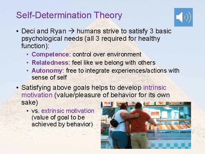 Self-Determination Theory • Deci and Ryan humans strive to satisfy 3 basic psychological needs Self-Determination Theory • Deci and Ryan humans strive to satisfy 3 basic psychological needs