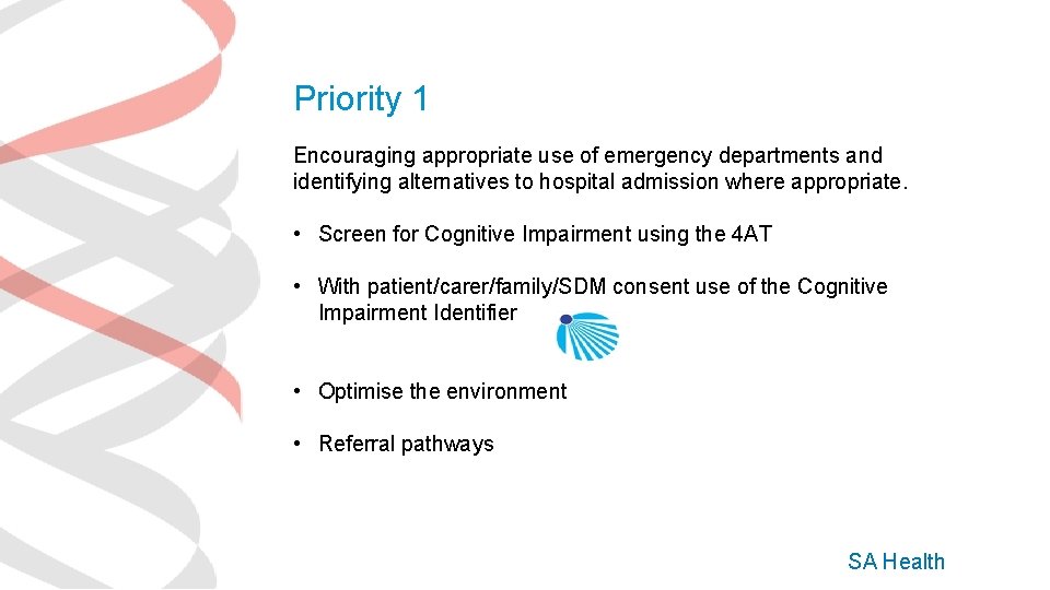 Priority 1 Encouraging appropriate use of emergency departments and identifying alternatives to hospital admission