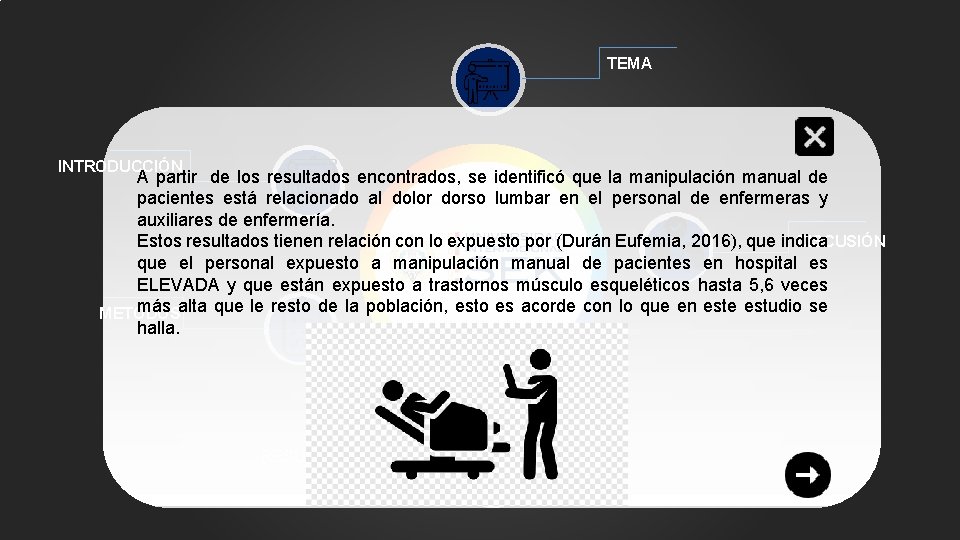 TEMA INTRODUCCIÓN A partir de los resultados encontrados, se identificó que la manipulación manual