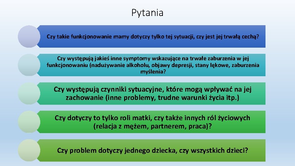 Pytania Czy takie funkcjonowanie mamy dotyczy tylko tej sytuacji, czy jest jej trwałą cechą?