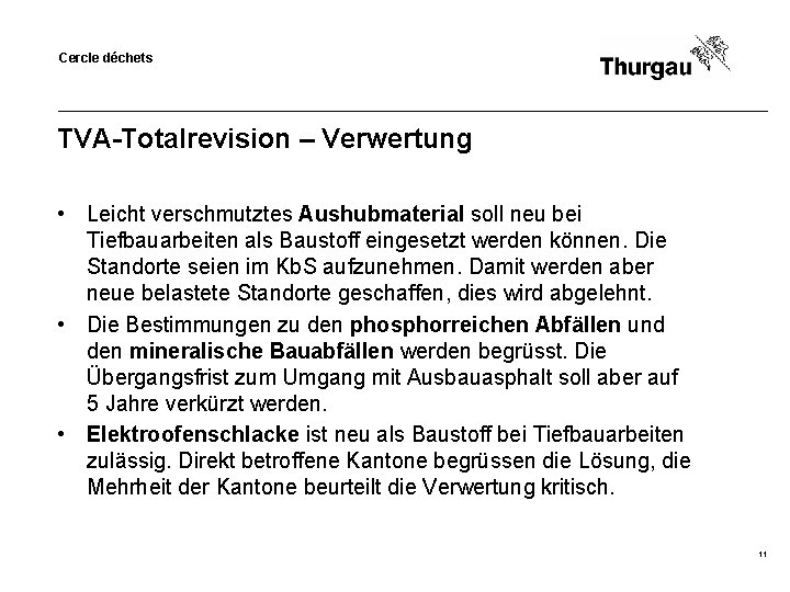 Cercle déchets TVA-Totalrevision – Verwertung • Leicht verschmutztes Aushubmaterial soll neu bei Tiefbauarbeiten als