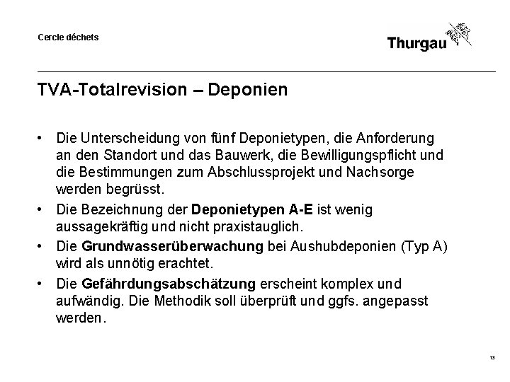 Cercle déchets TVA-Totalrevision – Deponien • Die Unterscheidung von fünf Deponietypen, die Anforderung an