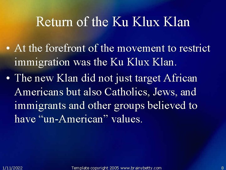 Return of the Ku Klux Klan • At the forefront of the movement to