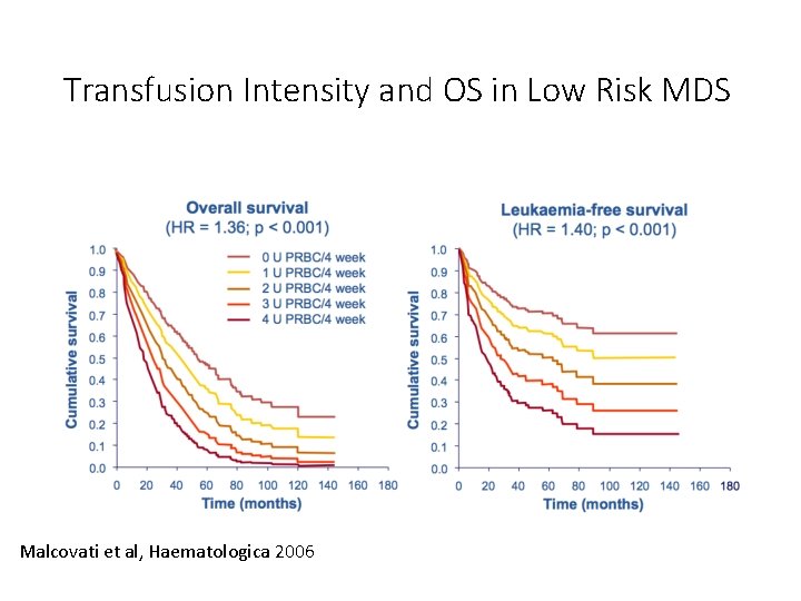 Transfusion Intensity and OS in Low Risk MDS Malcovati et al, Haematologica 2006 Transfusion Intensity and OS in Low Risk MDS Malcovati et al, Haematologica 2006
