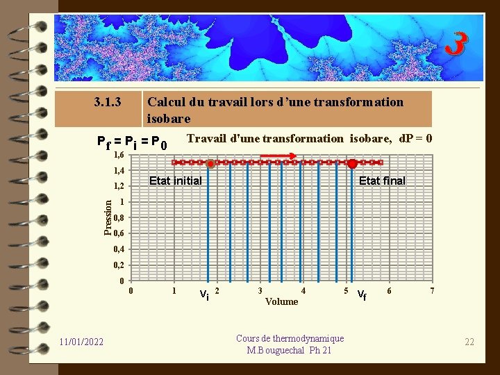 3 3. 1. 3 Calcul du travail lors d’une transformation isobare Travail d'une transformation