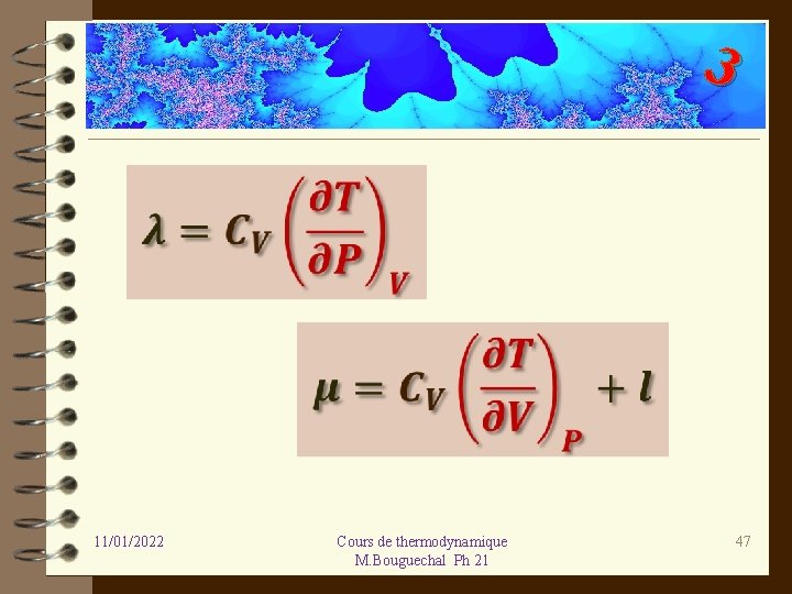 3 11/01/2022 Cours de thermodynamique M. Bouguechal Ph 21 47 