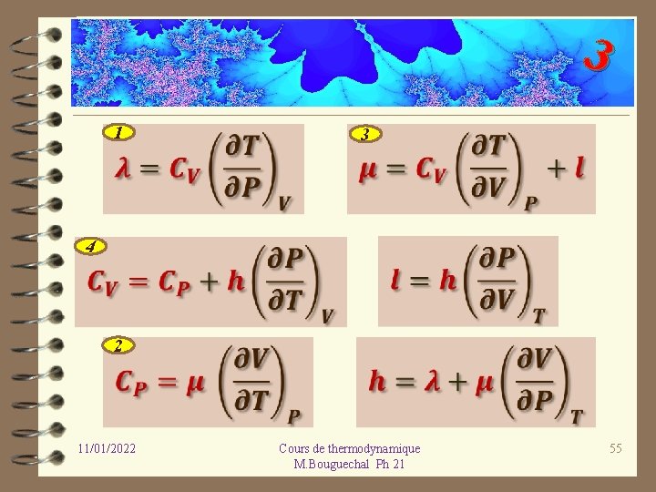3 1 3 4 2 11/01/2022 Cours de thermodynamique M. Bouguechal Ph 21 55
