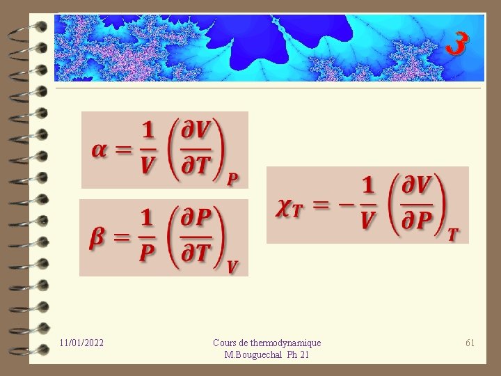 3 11/01/2022 Cours de thermodynamique M. Bouguechal Ph 21 61 