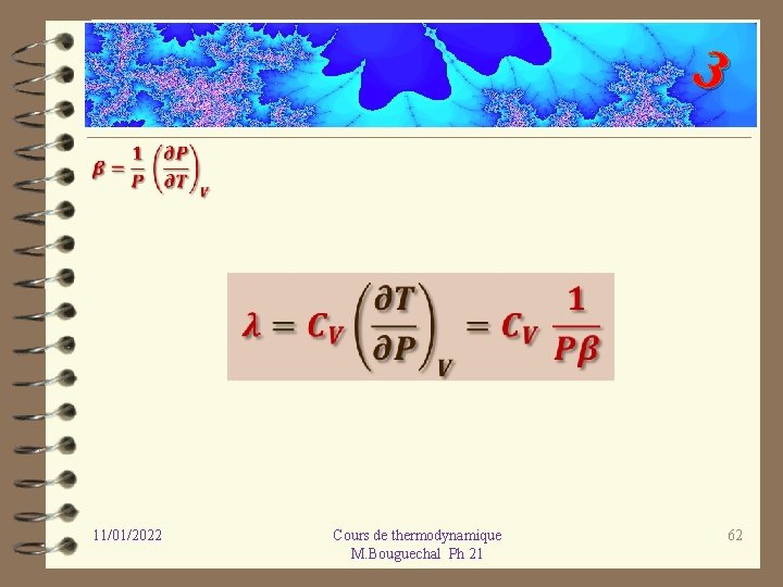 3 11/01/2022 Cours de thermodynamique M. Bouguechal Ph 21 62 