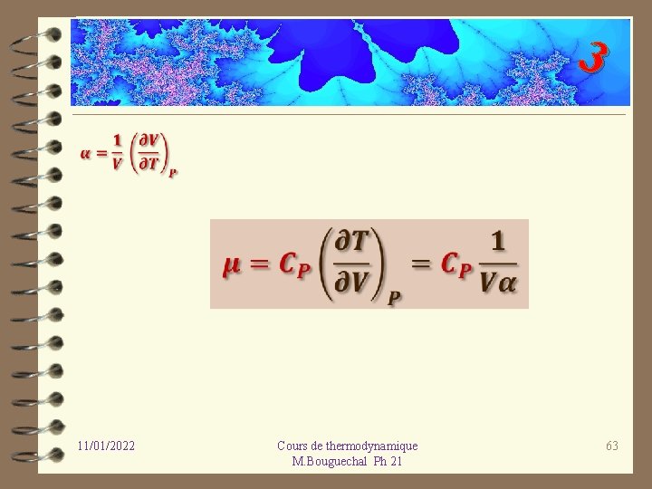 3 11/01/2022 Cours de thermodynamique M. Bouguechal Ph 21 63 