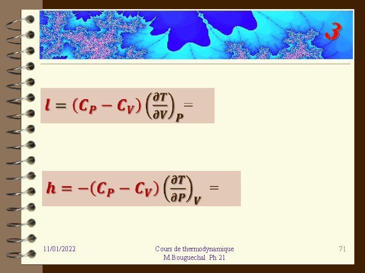 3 11/01/2022 Cours de thermodynamique M. Bouguechal Ph 21 71 