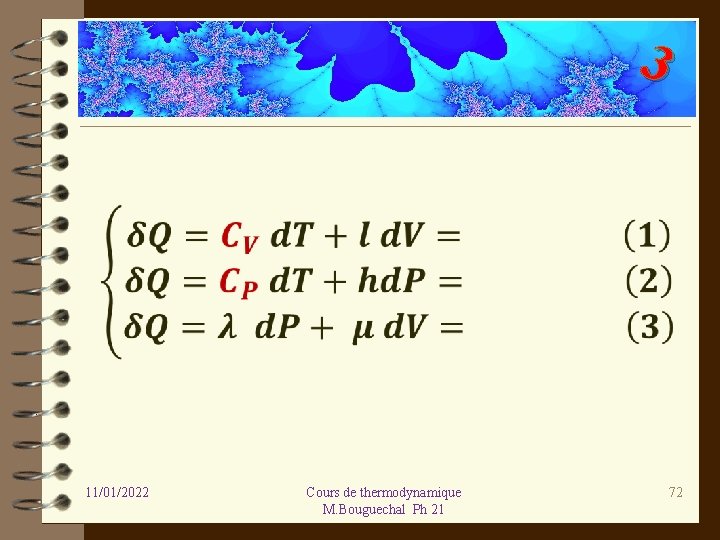 3 11/01/2022 Cours de thermodynamique M. Bouguechal Ph 21 72 