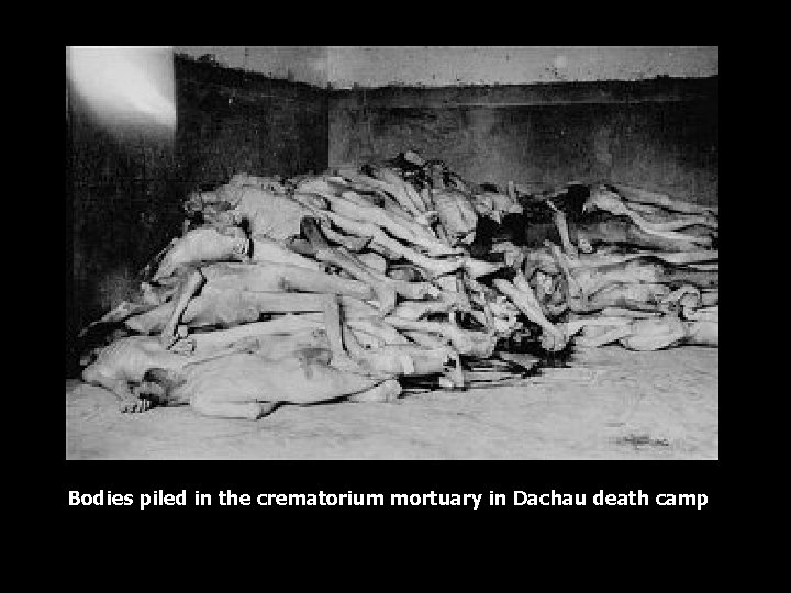 Bodies piled in the crematorium mortuary in Dachau death camp 