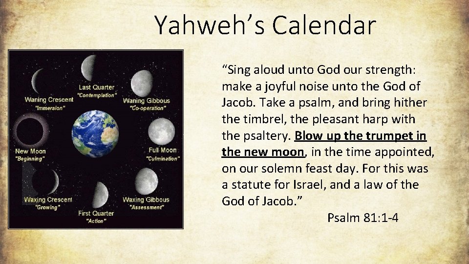 Yahweh’s Calendar “Sing aloud unto God our strength: make a joyful noise unto the