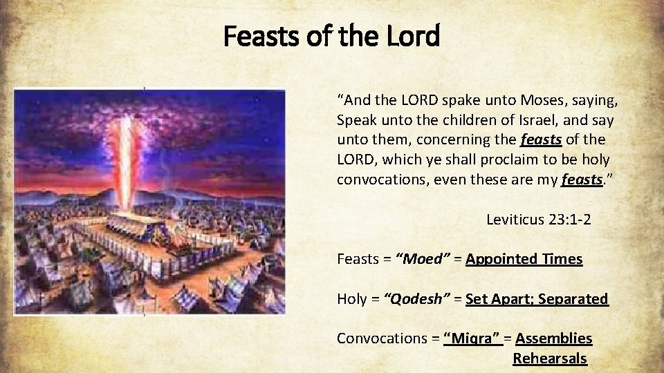 Feasts of the Lord “And the LORD spake unto Moses, saying, Speak unto the