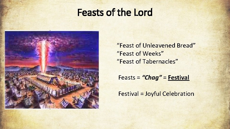 Feasts of the Lord “Feast of Unleavened Bread” “Feast of Weeks” “Feast of Tabernacles”